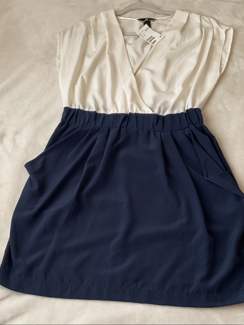 H&M White and Navy Blue Two-Tone Jumpsuit